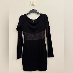 Elizabeth and James Alexa black bodycon dress with a crisscross bandage waist.